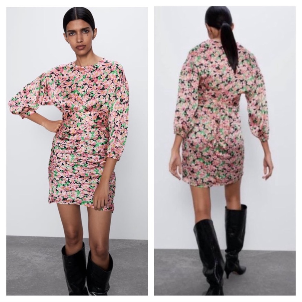 🛍️FINAL PRICE🛍️ Zara Floral Print Draped Tie Ruched Mini Dress (NWOT) - Picture 4 of 6
